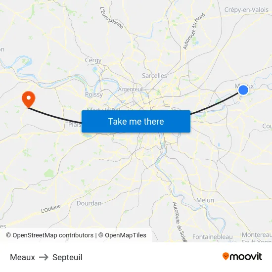 Meaux to Septeuil map