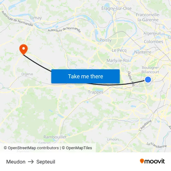 Meudon to Septeuil map
