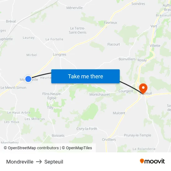 Mondreville to Septeuil map
