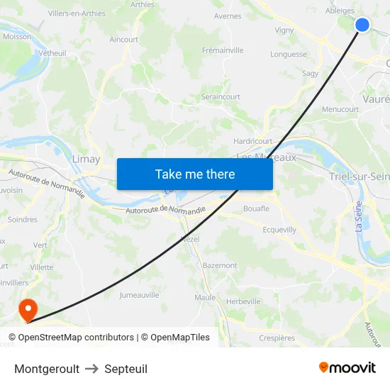 Montgeroult to Septeuil map