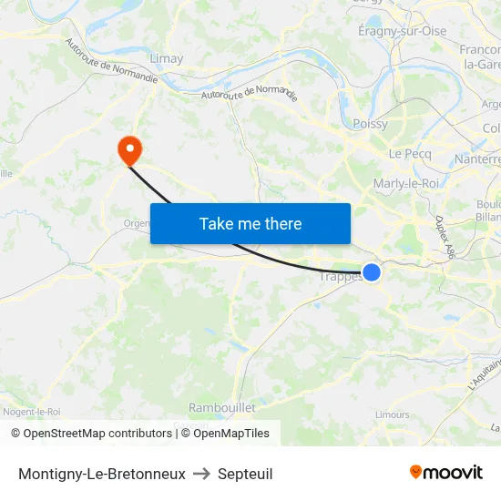Montigny-Le-Bretonneux to Septeuil map