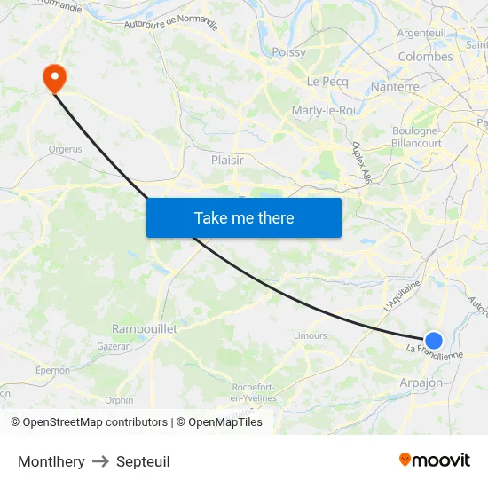 Montlhery to Septeuil map