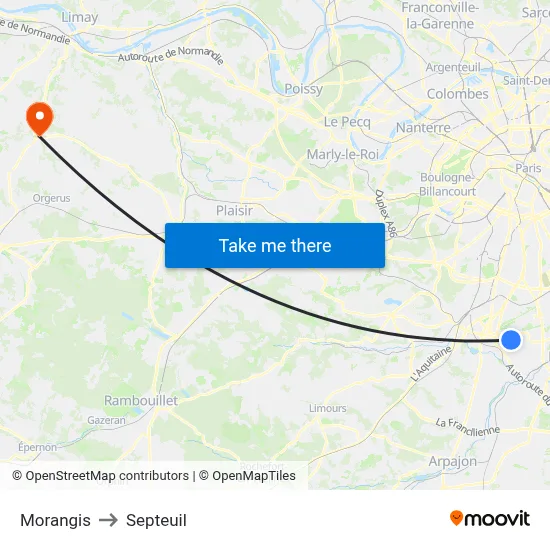 Morangis to Septeuil map
