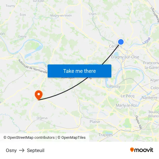 Osny to Septeuil map