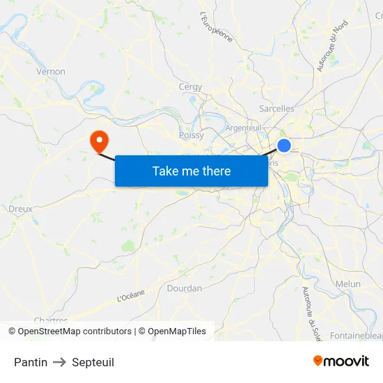 Pantin to Septeuil map