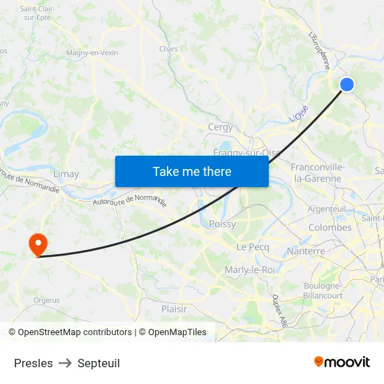 Presles to Septeuil map