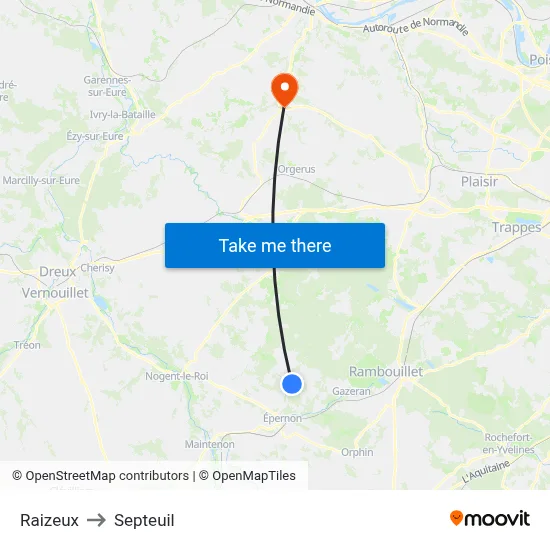 Raizeux to Septeuil map