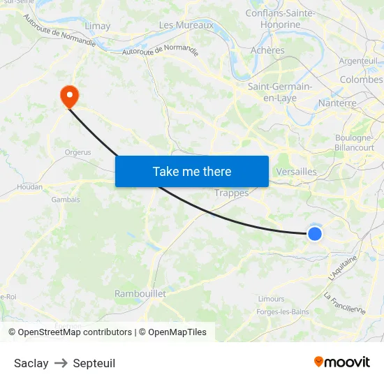 Saclay to Septeuil map