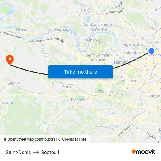 Saint-Denis to Septeuil map