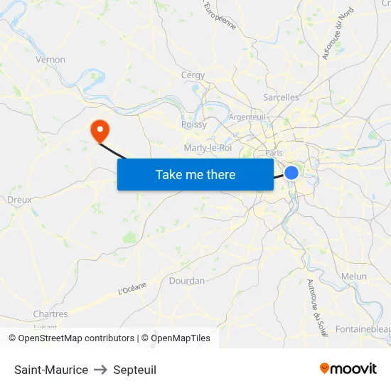 Saint-Maurice to Septeuil map