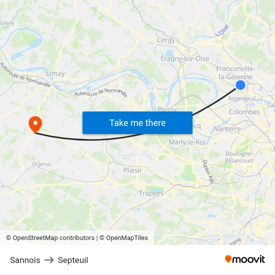 Sannois to Septeuil map
