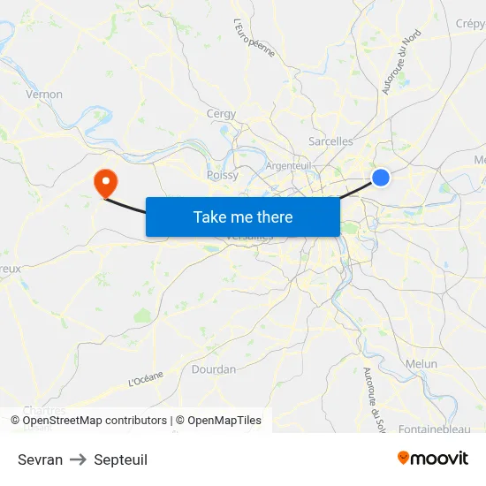 Sevran to Septeuil map