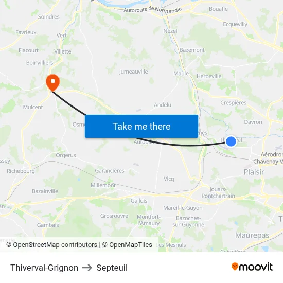 Thiverval-Grignon to Septeuil map