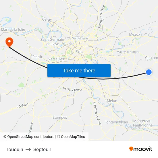 Touquin to Septeuil map