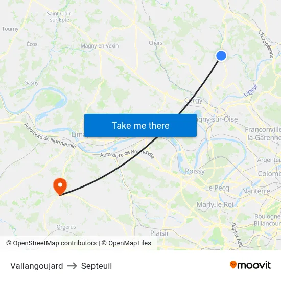 Vallangoujard to Septeuil map
