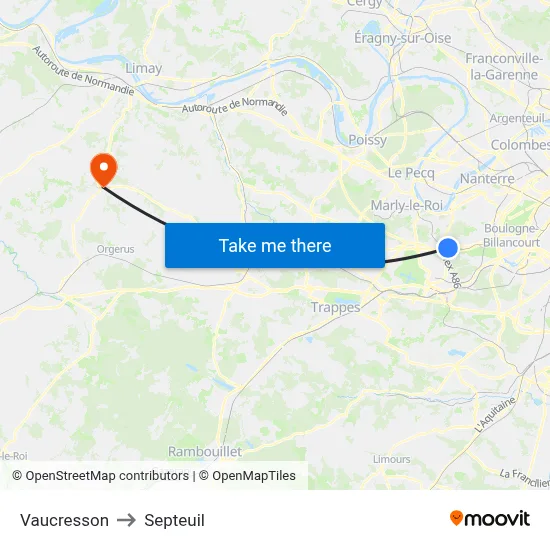 Vaucresson to Septeuil map