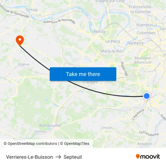 Verrieres-Le-Buisson to Septeuil map