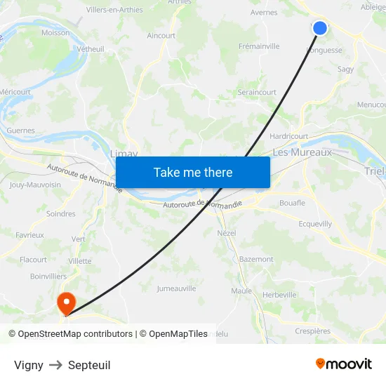 Vigny to Septeuil map