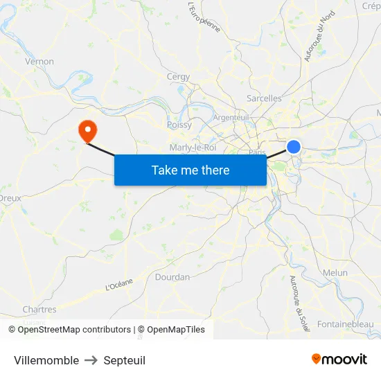 Villemomble to Septeuil map