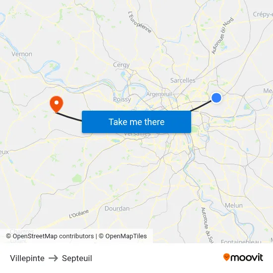 Villepinte to Septeuil map