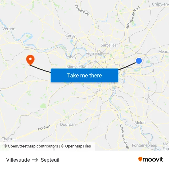 Villevaude to Septeuil map