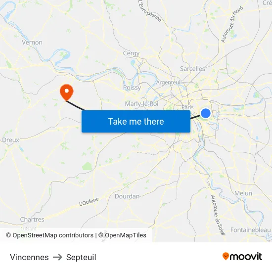 Vincennes to Septeuil map