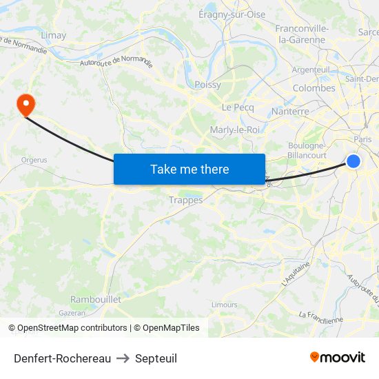 Denfert-Rochereau to Septeuil map