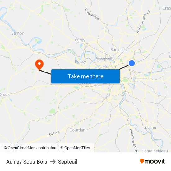 Aulnay-Sous-Bois to Septeuil map