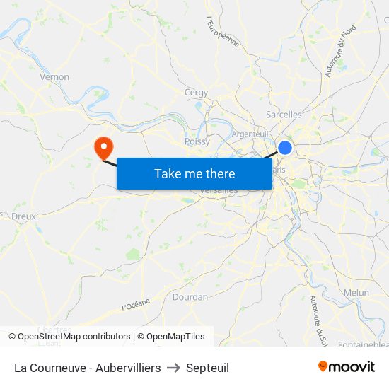 La Courneuve - Aubervilliers to Septeuil map