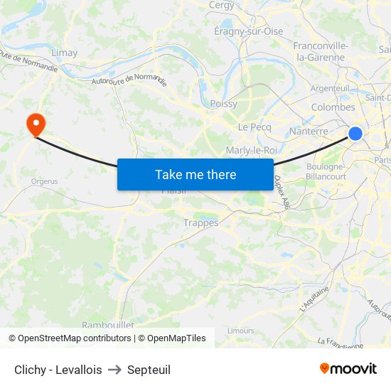 Clichy - Levallois to Septeuil map
