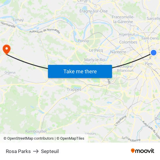 Rosa Parks to Septeuil map