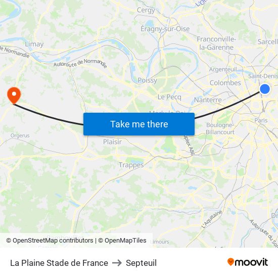 La Plaine Stade de France to Septeuil map
