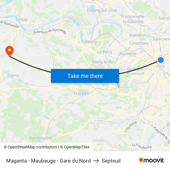 Magenta - Maubeuge - Gare du Nord to Septeuil map