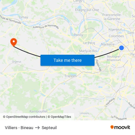 Villiers - Bineau to Septeuil map