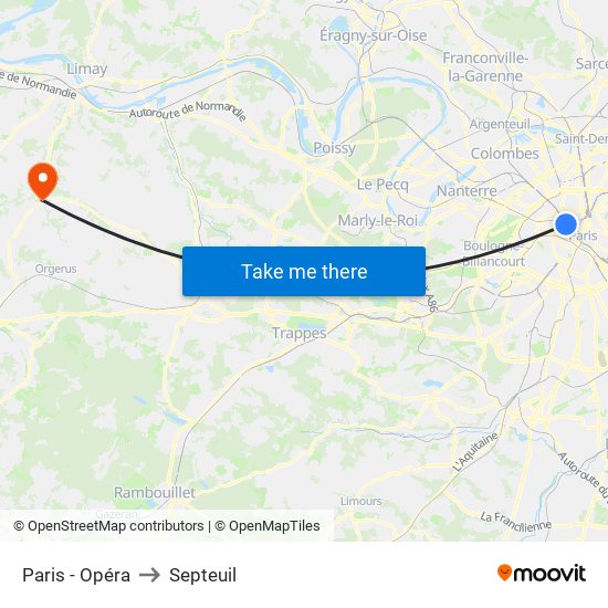 Paris - Opéra to Septeuil map