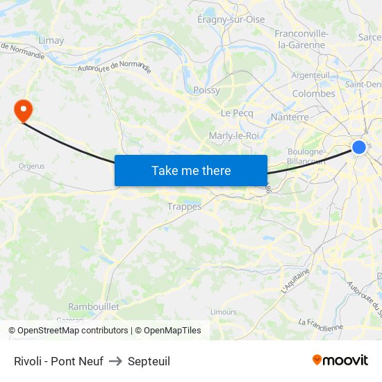 Rivoli - Pont Neuf to Septeuil map