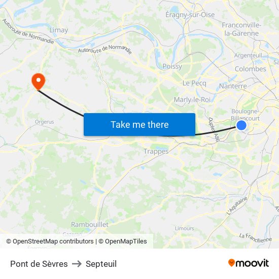 Pont de Sèvres to Septeuil map