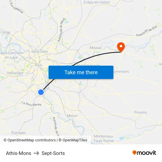 Athis-Mons to Sept-Sorts map