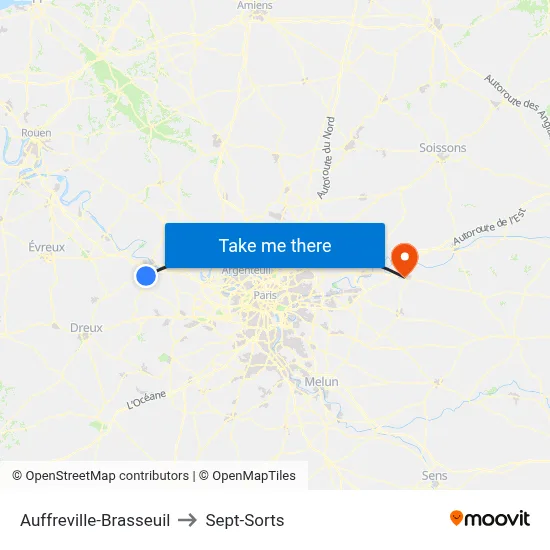 Auffreville-Brasseuil to Sept-Sorts map