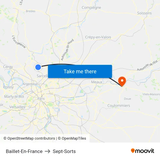 Baillet-En-France to Sept-Sorts map