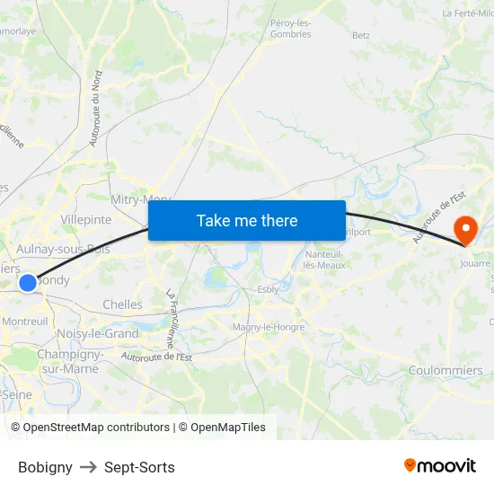 Bobigny to Sept-Sorts map