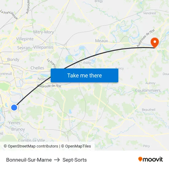 Bonneuil-Sur-Marne to Sept-Sorts map
