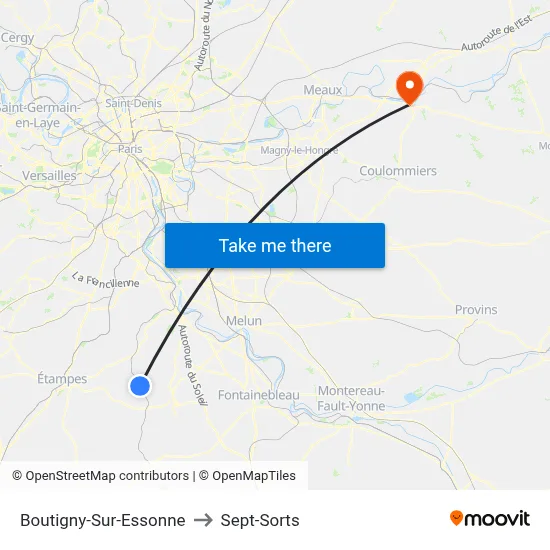 Boutigny-Sur-Essonne to Sept-Sorts map