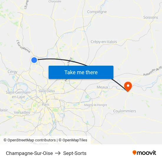 Champagne-Sur-Oise to Sept-Sorts map