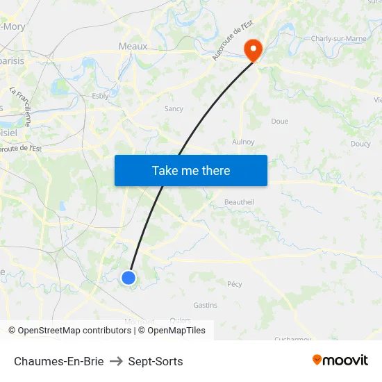 Chaumes-En-Brie to Sept-Sorts map