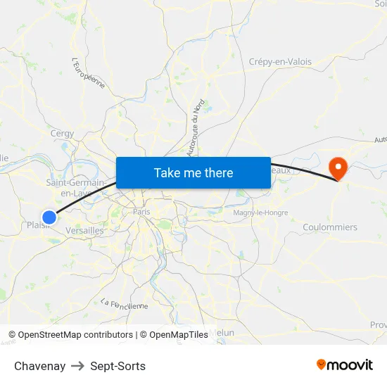 Chavenay to Sept-Sorts map