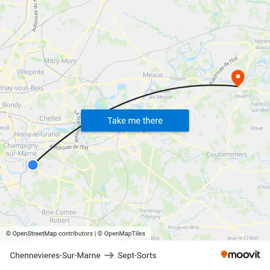 Chennevieres-Sur-Marne to Sept-Sorts map