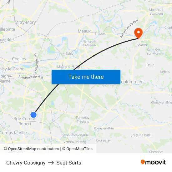 Chevry-Cossigny to Sept-Sorts map