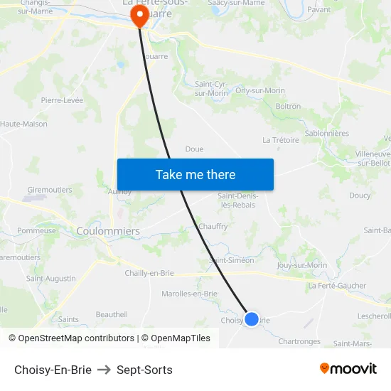 Choisy-En-Brie to Sept-Sorts map