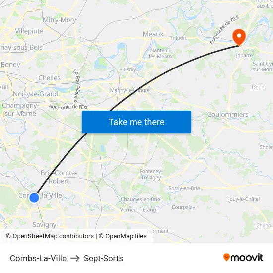 Combs-La-Ville to Sept-Sorts map
